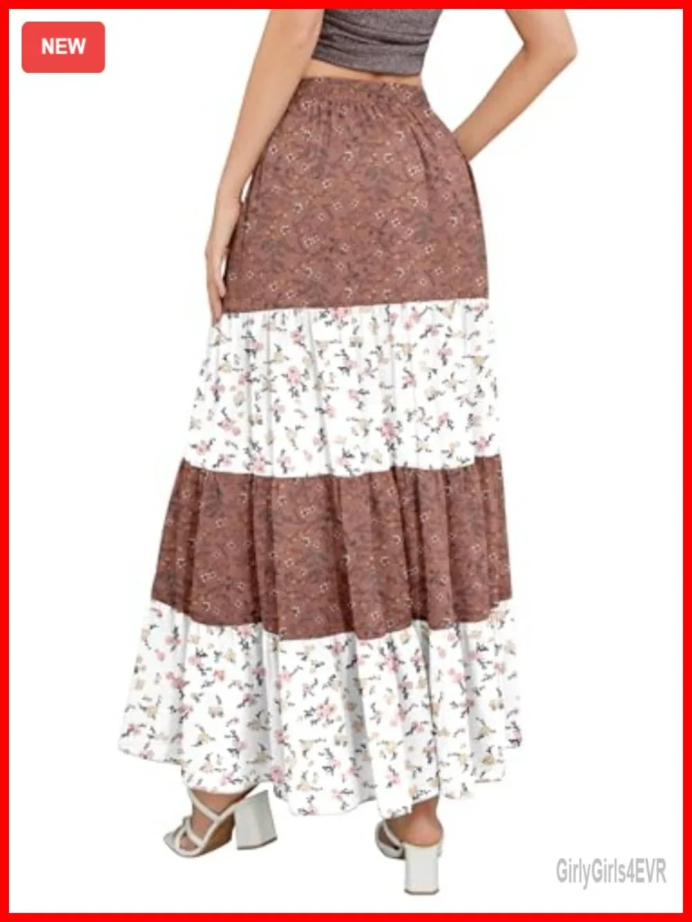 Women's Floral Maxi Skirt Chiffon Patchwork Boho Long A-Line